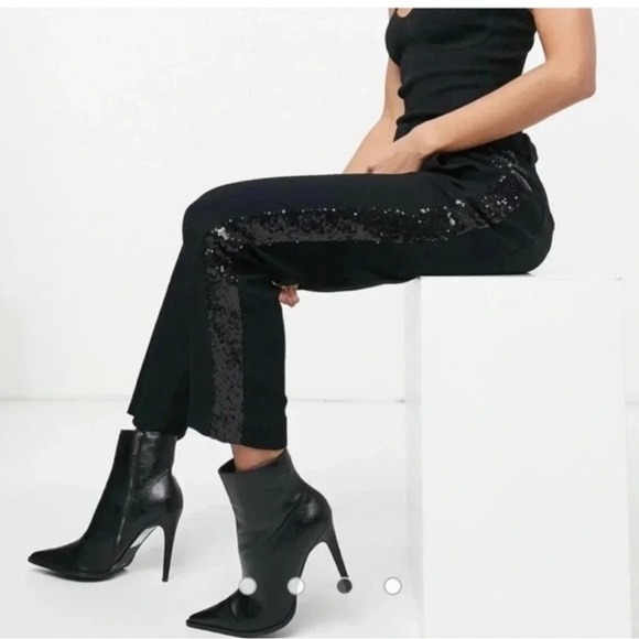 Derek Lam 10 Crosby Black Sequin Stripe Trouser Size 10 - Picture 1 of 6